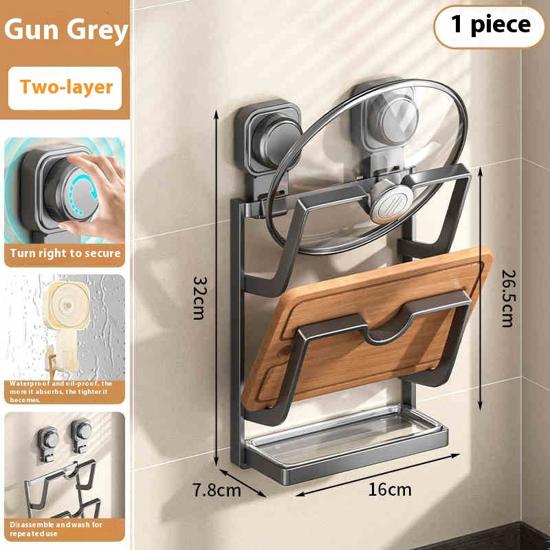 Suction Cup Pot Cover Rack Wall-mounted Punch-free Kitchen Storage Rack
