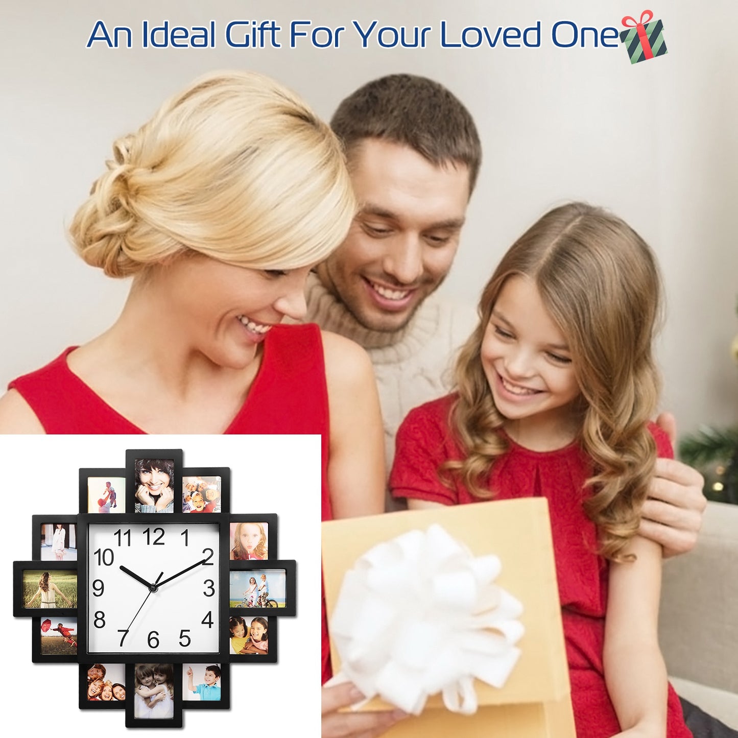 1Pc Photo Frame Clock Picture Collage 12-Picture Display Wall Clock Photowall Wall Hanging Home Decor For Valentines Day Gift