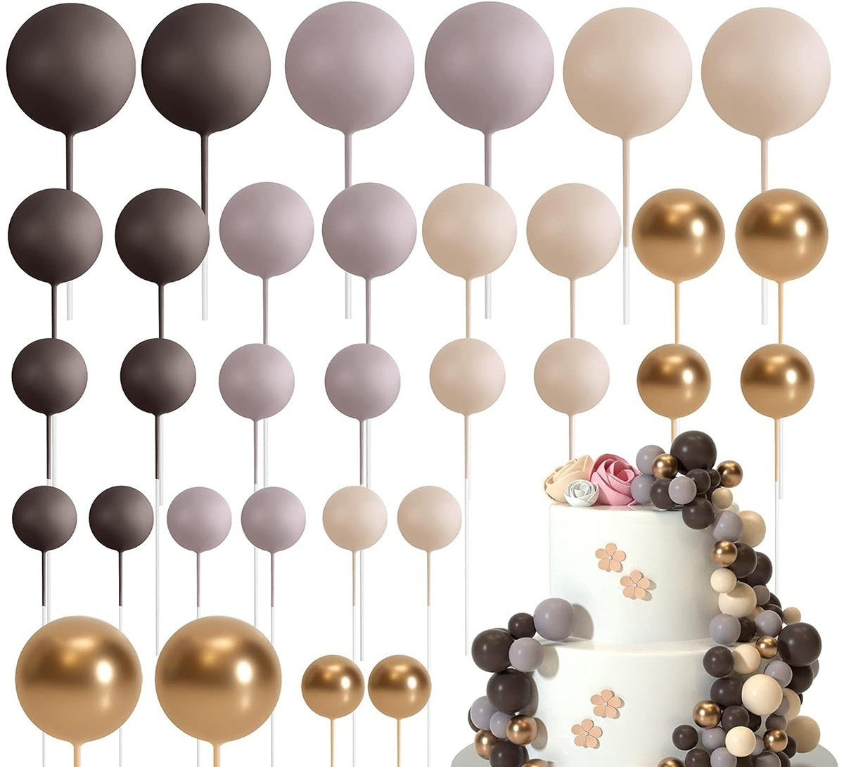 32 Pcsset Colorful Foam Ball Birthday Cake Decoration Multi-style Plug-in