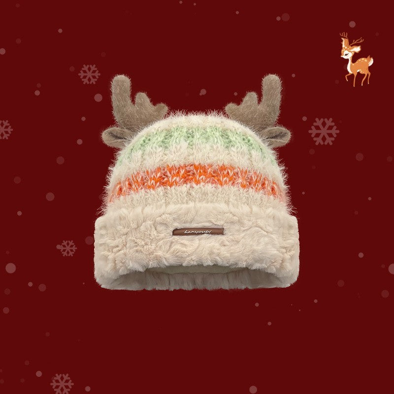 Gorro navideño de punto con cuernos de ciervo