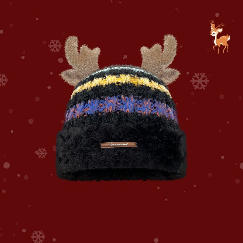 Gorro navideño de punto con cuernos de ciervo