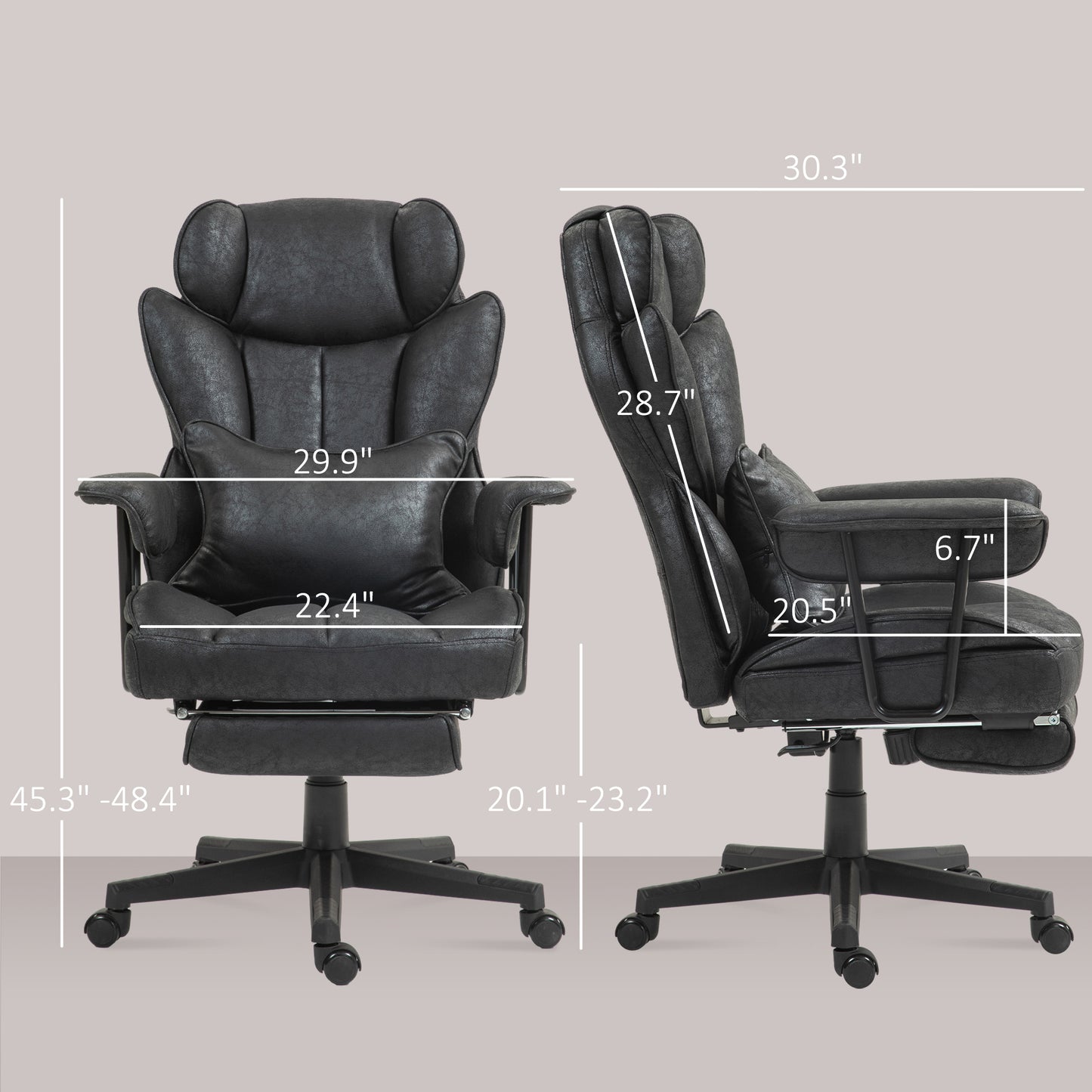 396lbs. Big and Tall Office Chair, Massage Office Chair with Footrest, Lumbar Support & Reclining Function, Black
