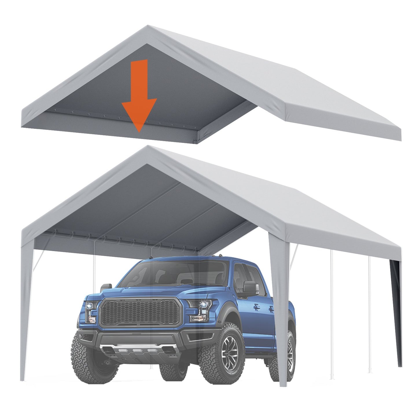 Carport Replacement Canopy Cover 12 X 20 Ft, Garage Top Tent Shelter Tarp Heavy-Duty Waterproof & UV Protected, Easy Installation With Ball Bungees,Grey Only Top Cover, Frame Not Include