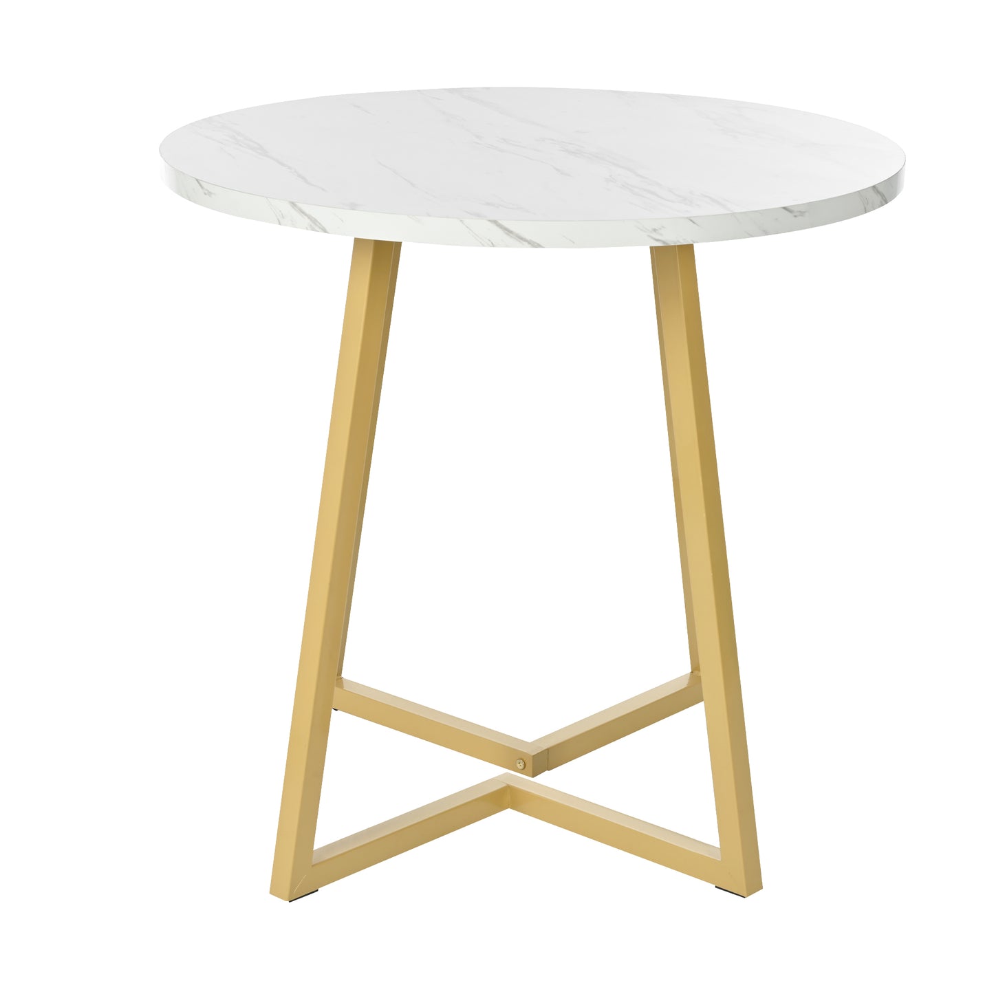 Modern Metal Frame Marble Pattern Round Coffee Table 80x80x75cm With Gold Stand, Suitable For Small Dining Table In Living Room And Bedroom