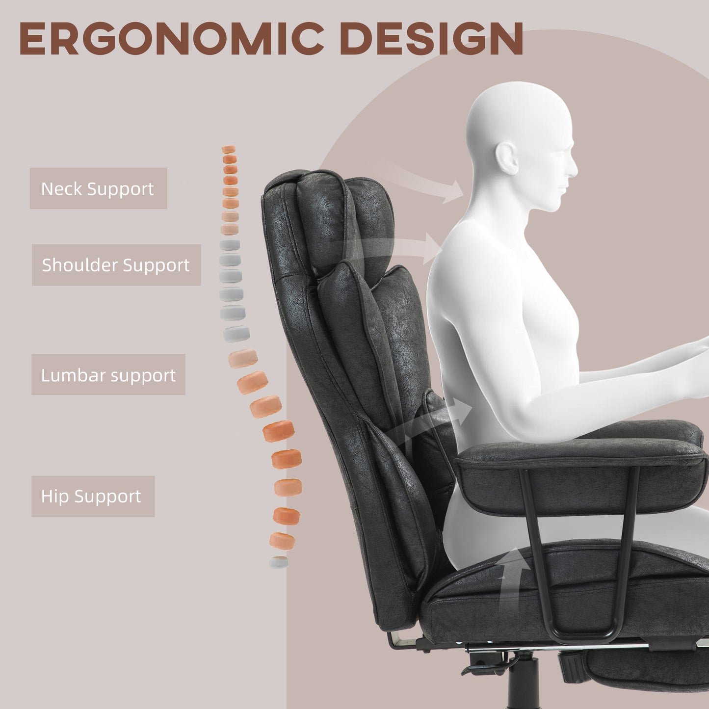 396lbs. Big and Tall Office Chair, Massage Office Chair with Footrest, Lumbar Support & Reclining Function, Black