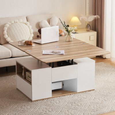 Grey Coffee Table With Storage, Lift Up Coffee Table For Living Room, Coffee Table With 2 Drawers Lift-Top Sofa End Tea Tables For Living Room Furniture
