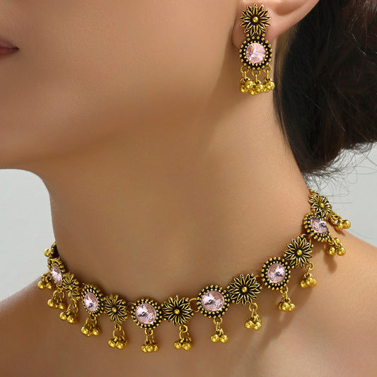 Vintage Flower Sparkling Diamond Drip Earrings Women's Necklace Earrings