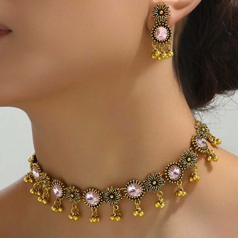 Vintage Flower Sparkling Diamond Drip Earrings Women's Necklace Earrings