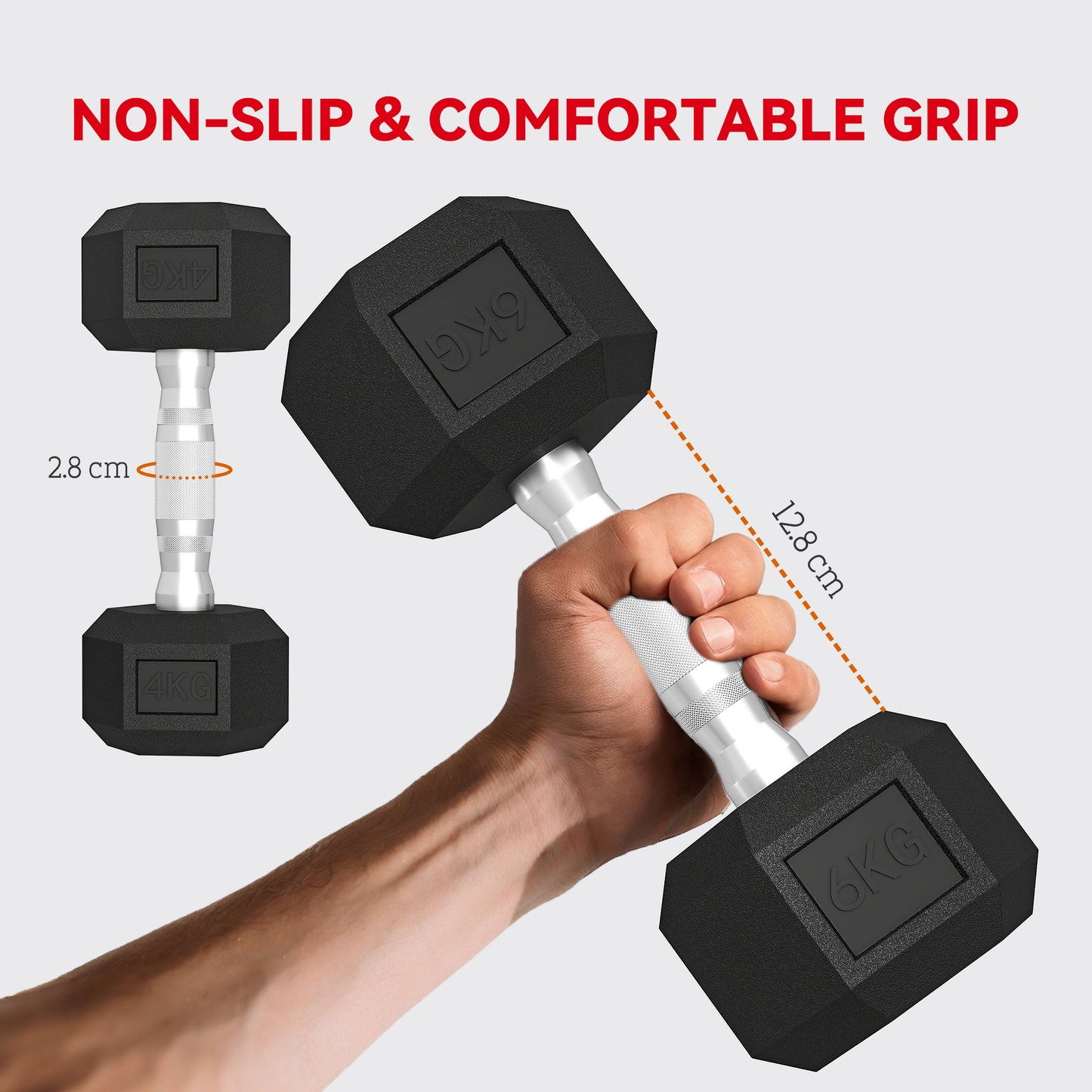 SPORTNOW Hex Dumbbell Set With Weights Storage Rack, Rubber Coated Dumbbells, Non-Slip Chrome Handles, Space-Saving For Home Gym Weight Lifting Strength Training, 2 X 2kg, 2 X 5kg, 2 X 8kg
