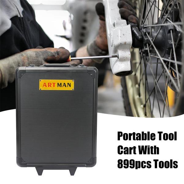 Black Manual Toolbox With 4 Layers Of Tool Sets And Wheels
