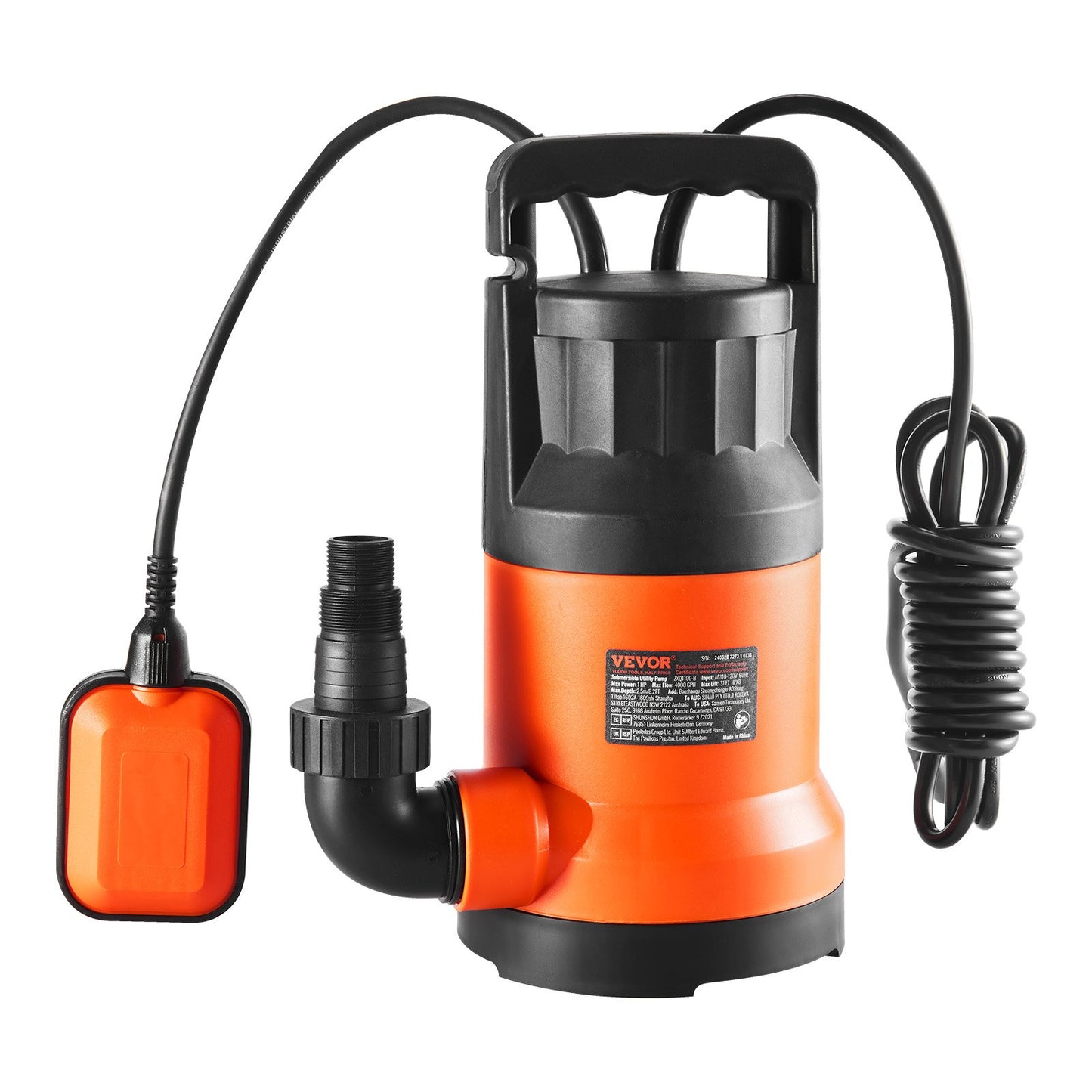 Schmutzwasserpumpe, 400 W, 9500 L/h Hoher Durchfluss, 7,9 M Förderhöhe, Tauchpumpe, Tragbare Wasserpumpe Mit 3 M Langem Netzkabel Zum Abpumpen Von Wasser Aus Schwimmbecken, Gartenteich, Keller