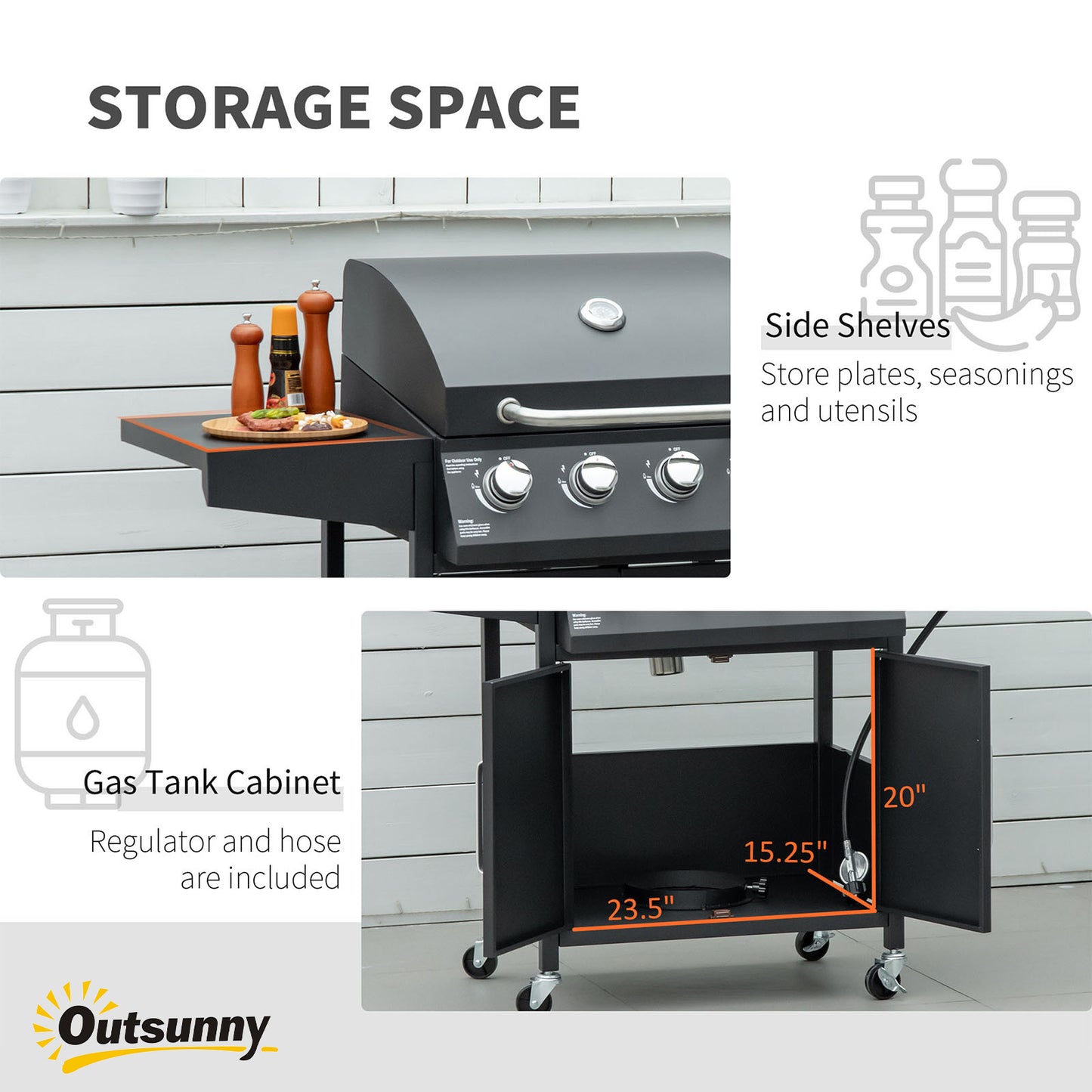 52" Barbecue Grill with Wheels 4+1 Burner Liquid Propane Gas Grill Outdoor Cabinet Style BBQ Trolley w/ Side Burner, Warming Rack