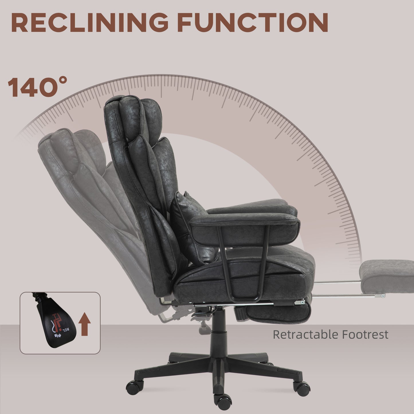 396lbs. Big and Tall Office Chair, Massage Office Chair with Footrest, Lumbar Support & Reclining Function, Black