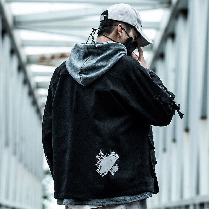 Graffiti printed ribbon stand-up overalls