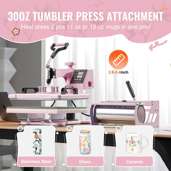 VEVOR Heat Press Machine 12x15 In 5 In 1 With 30oz Tumbler Press T-Shirts