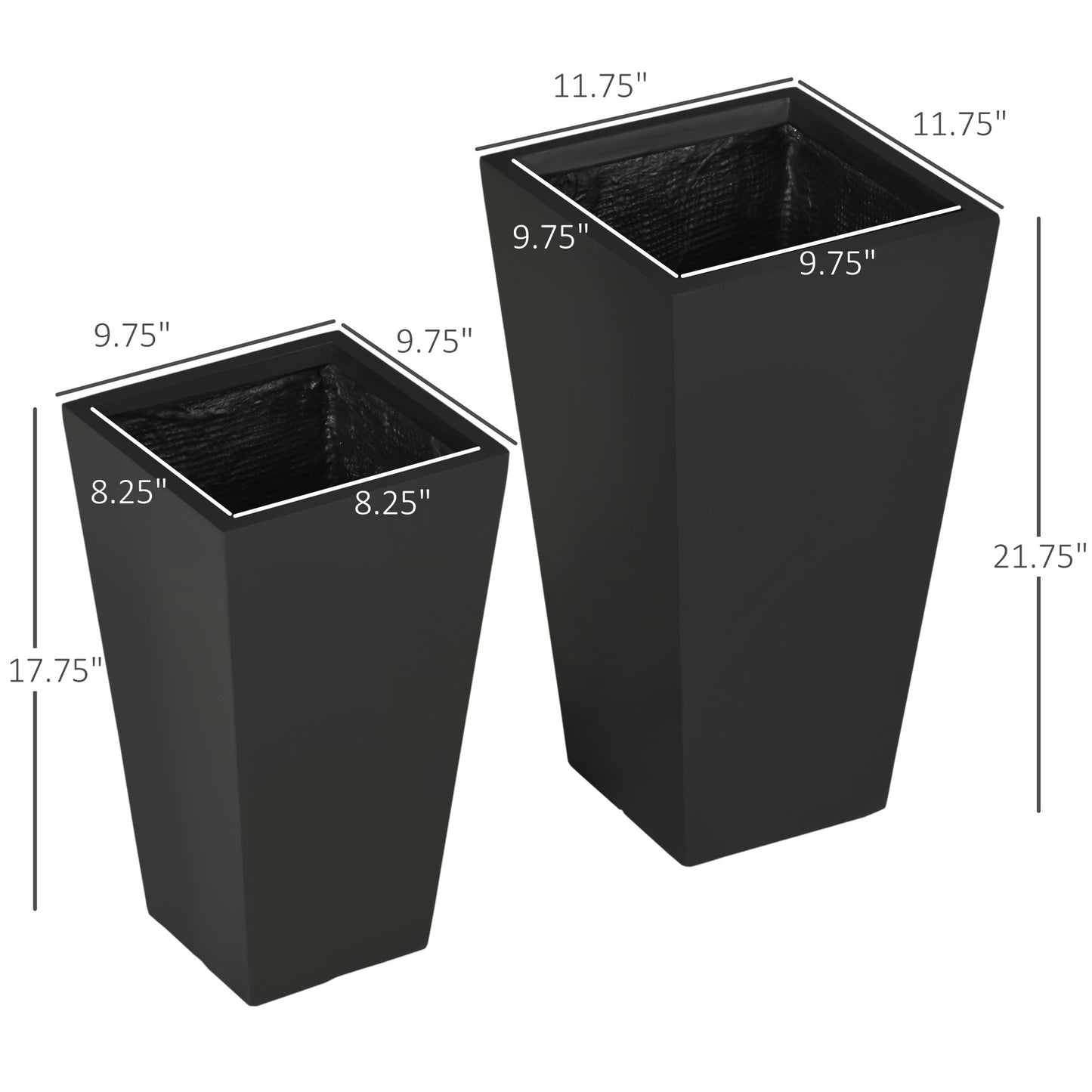 2-Pack Outdoor Planter Set, Flower Pots with Drainage Holes, Durable & Stackable Plant Pot, 22in & 18in, for Porch, Entryway, Patio, Yard, Garden, Black