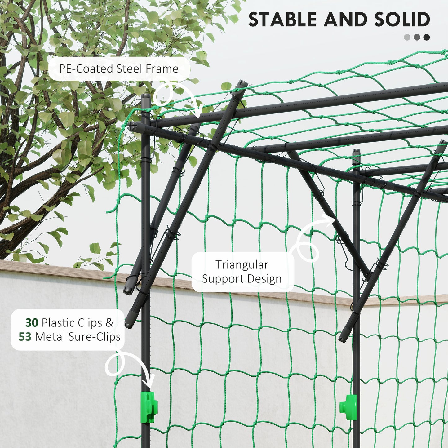 Garden Arch Trellis, 7.3 FT Tall Metal Plant Trellis Support with Climbing Net, Cucumber Trellis for Vegetables, Black