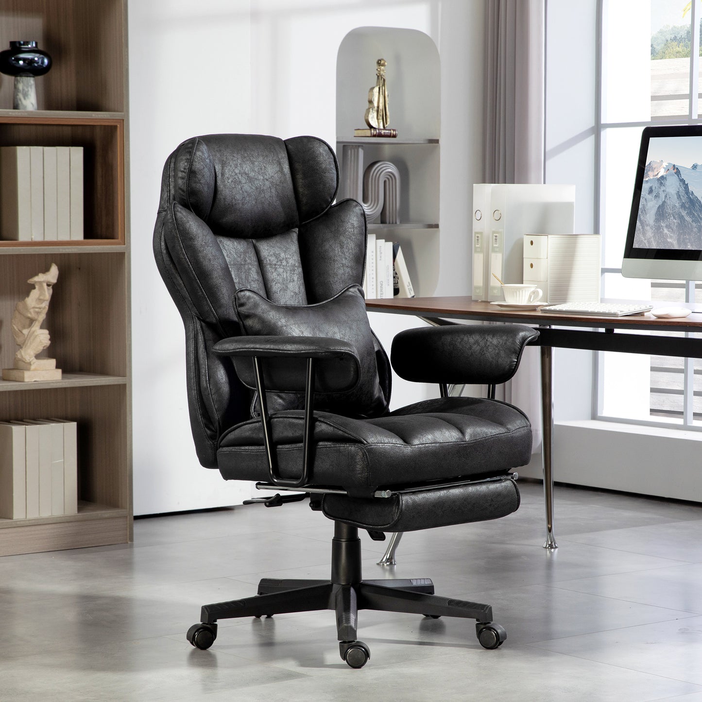 396lbs. Big and Tall Office Chair, Massage Office Chair with Footrest, Lumbar Support & Reclining Function, Black