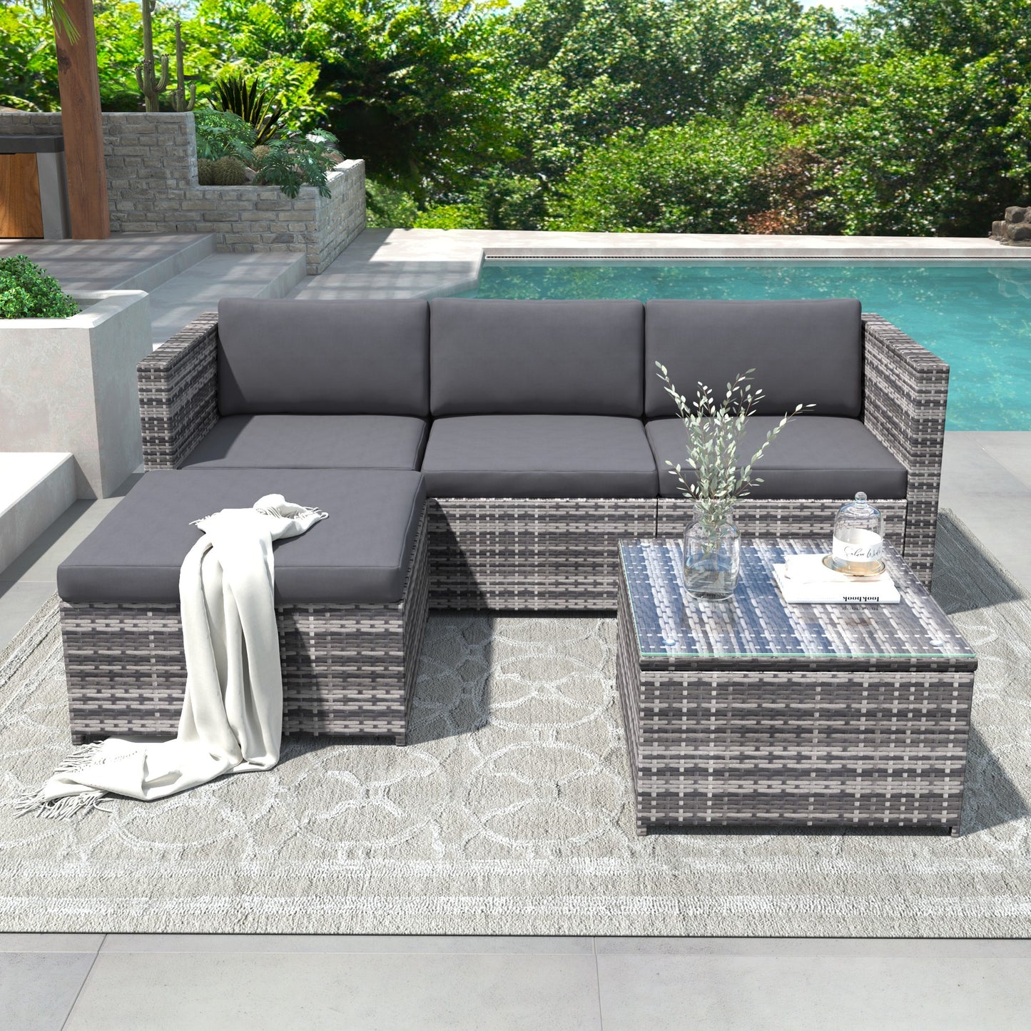 Garden Corner Sofa Rattan Garden Furniture Patio Set Garden Entertaining Set Garden Rattan Furniture Lounge Set,Grey