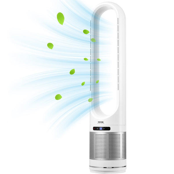 Tower Fan Bladeless, 15.4ft/s Velocity Floor Fan That Blows Cold Air, 80° Oscillating 8-Speed Fans, 8H Timer, Standing Fans With H13 HEPA Filtration, Remote Control & Air Purification Mode