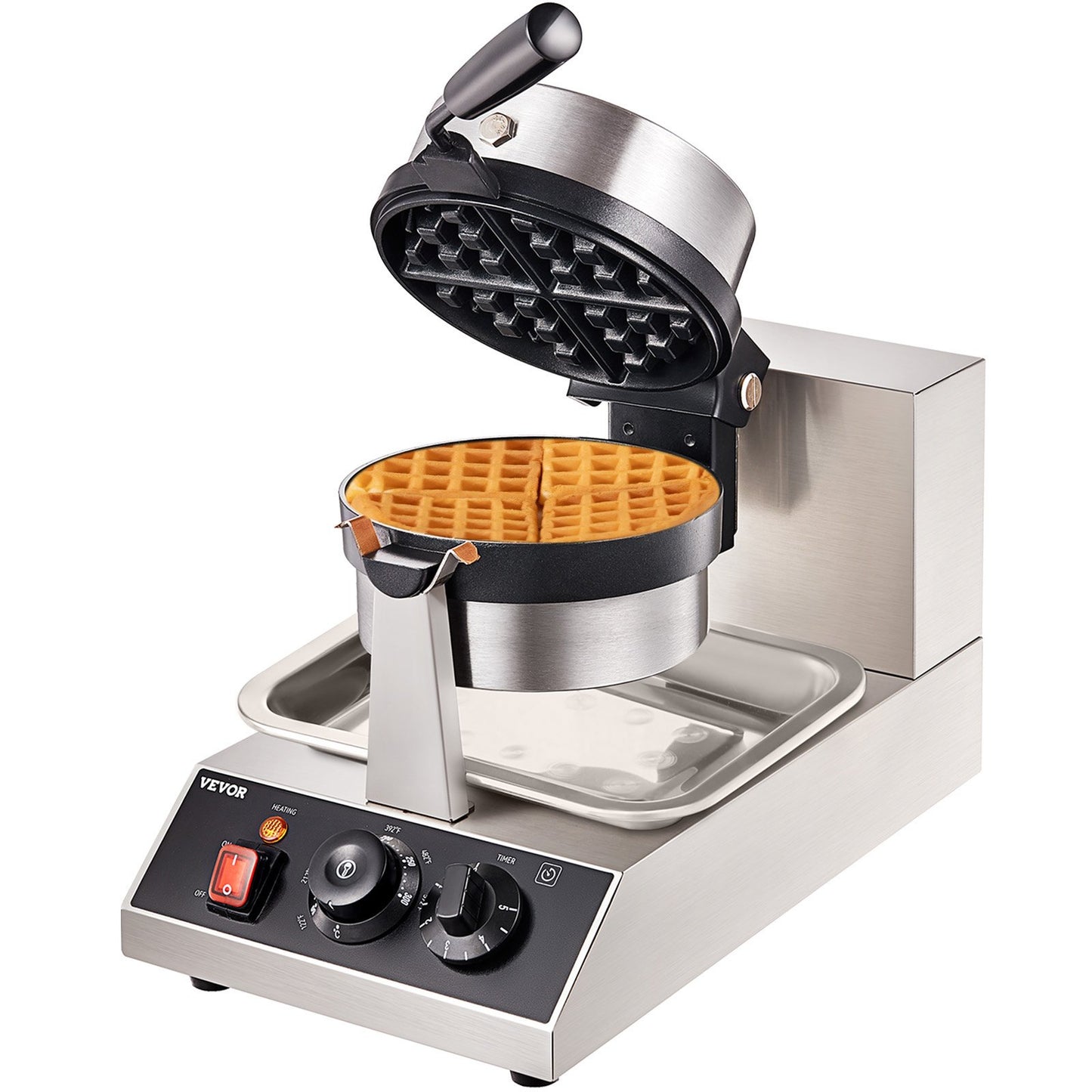 Rundes Waffeleisen Waffel 1300 W, Kontaktgrill Belgische Waffeleisen 4 Stk. Edelstahl Waffeln Automat Inkl. Lebensmittelclip & Bürsten & Verbrühungssicherer Griff, Für Cafés, Restaurant Usw.