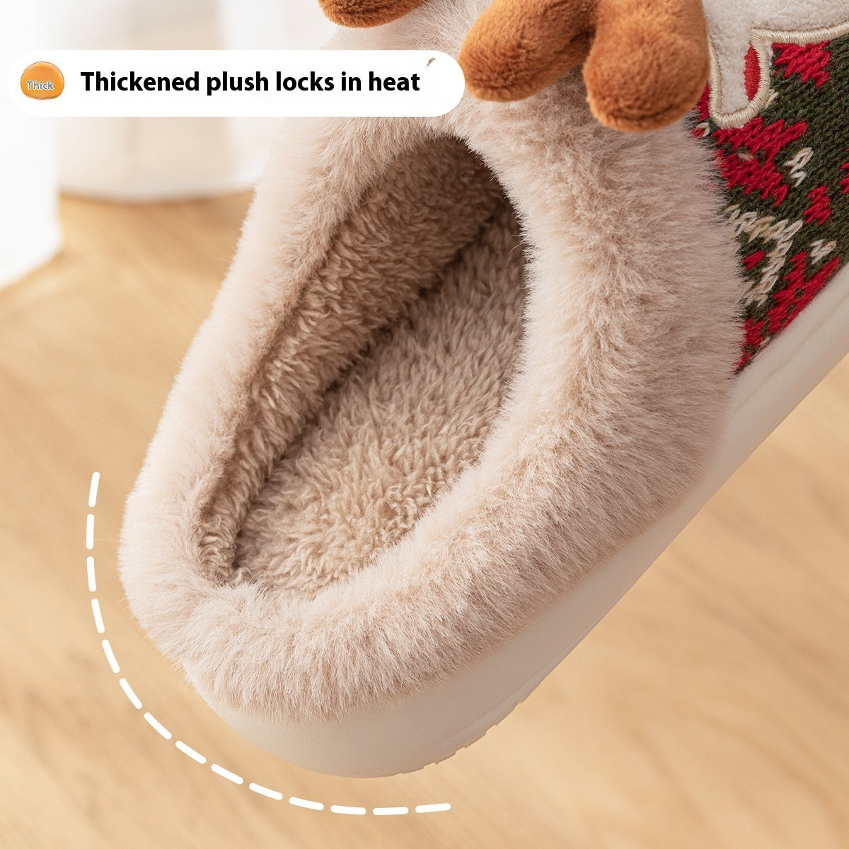 Lindas pantuflas navideñas de peluche de alce