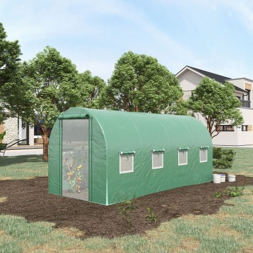 Walk In Tunnel Circular Greenhouse With Mesh Doors And 8 Windows