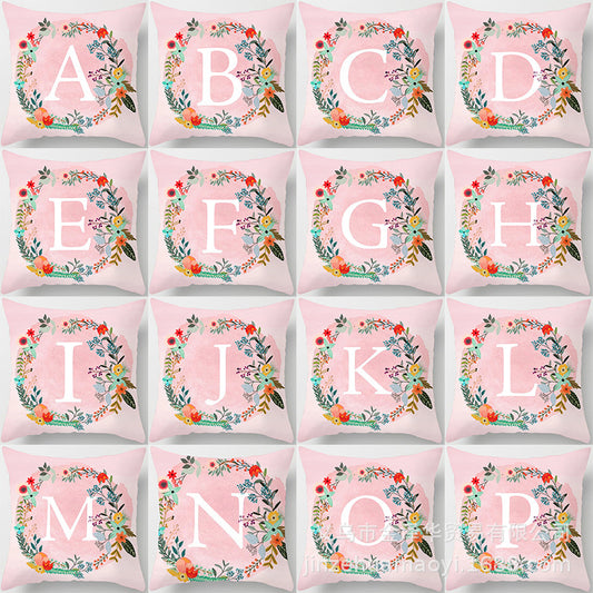 Pink English Letters Peach Skin Pillowcase Sofa Cushion Cover Home