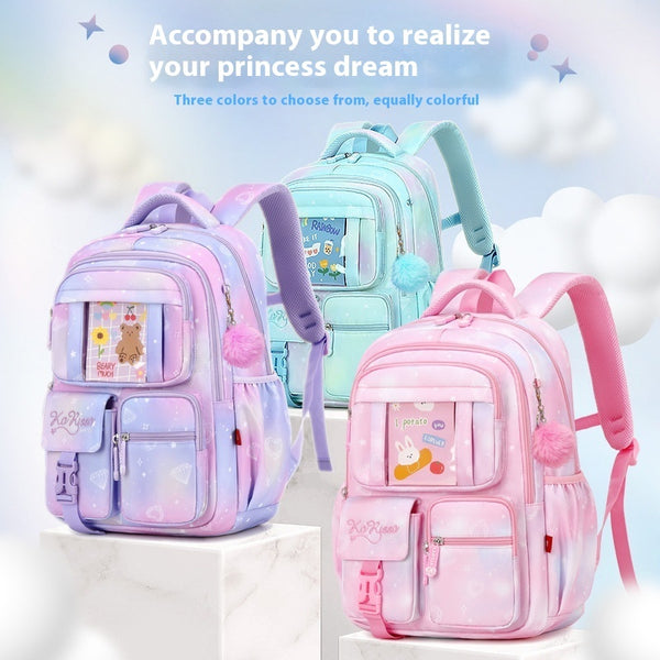 Pink Princess Primary School Student Schoolbag Children Backpack Girl Lightweight And Large Capacity