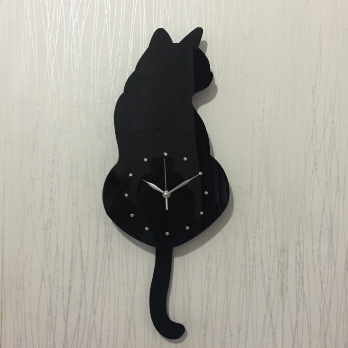 Wall  Quartz Clock Mute Cute Cat With Tail