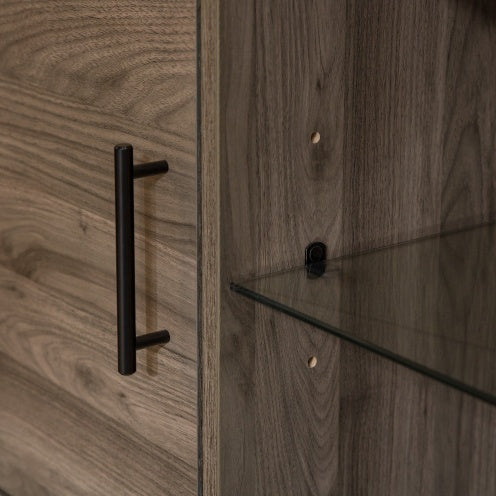 Mid-Century Modern 2-Door TV Stand For TVs With Glass Shelf - Slate Grey