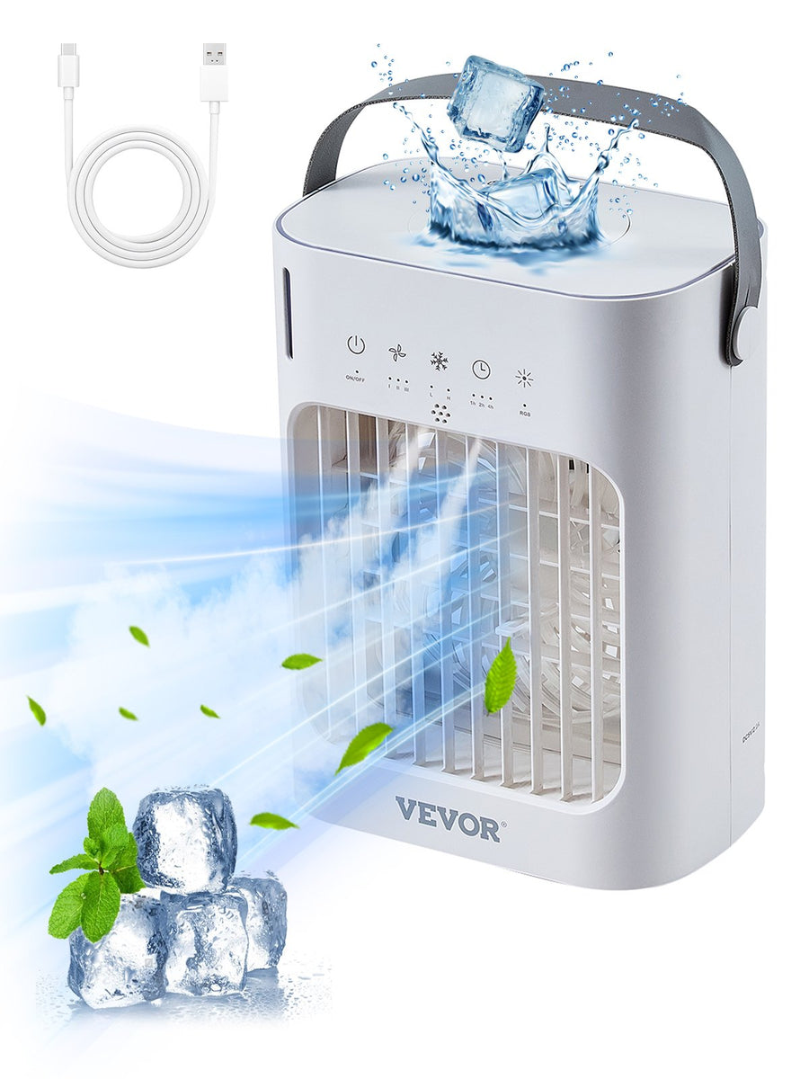 Mobile Klimaanlage, 4-in-1-Luftkühler, 3-Gang-Mini-Aircooler Mit 0-7-Stunden-Smart-Timer, 700-ml-Wassertank, 7-Farben-Licht, Persönlicher Mini-Schreibtisch-AC-Ventilator Für Schlafzimmer, Büro