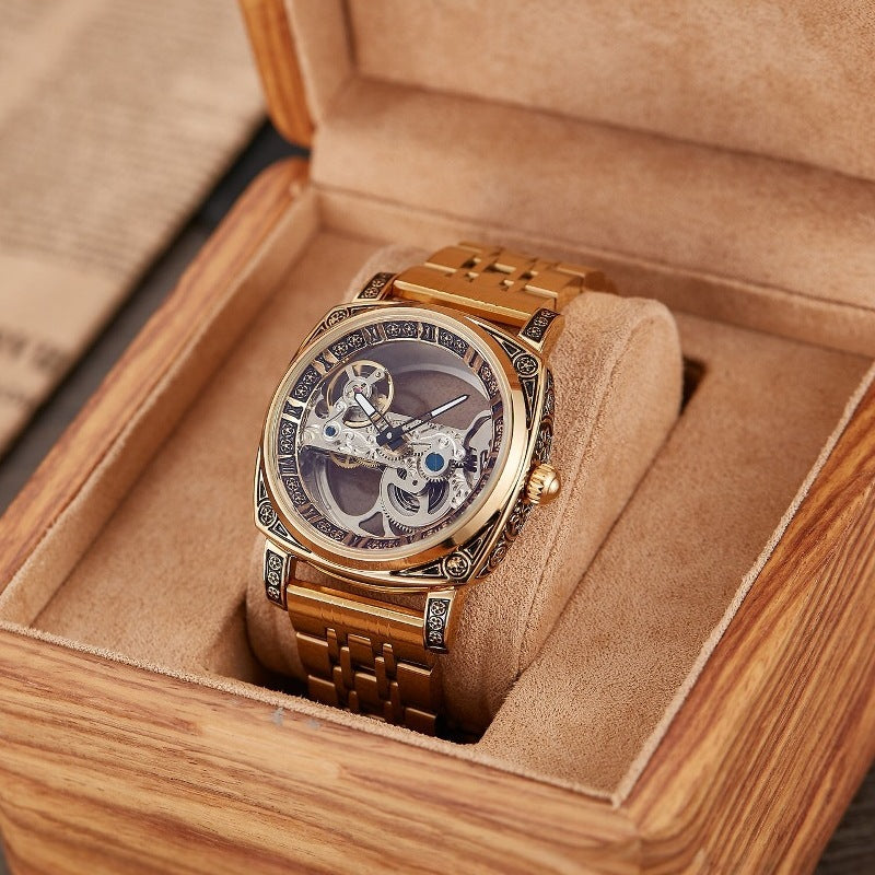 Relief-embossed Vintage Luminous Self-winding Mechanical Watch