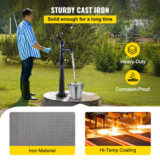 Hand Water Pump With Stand, 15.7 X 9.4 X 53.1 Inch Pitcher Pump & 26 Inch Pump Stand With Pre-set 1/2" Holes For Easy Installation, Rustic Cast Iron Well Pump For Yard, Garden, Farm Irrigation,B
