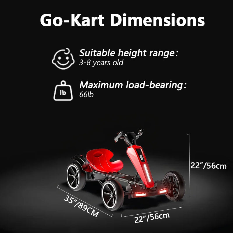 12V Electric Kids Pedal Go Kart, Folder Go Kart, Outdoor Ride On Toy With Adjustable Seat, 4 Non-Slip EVA Wheels For Boys And Girls For Age 3-8 Years Old