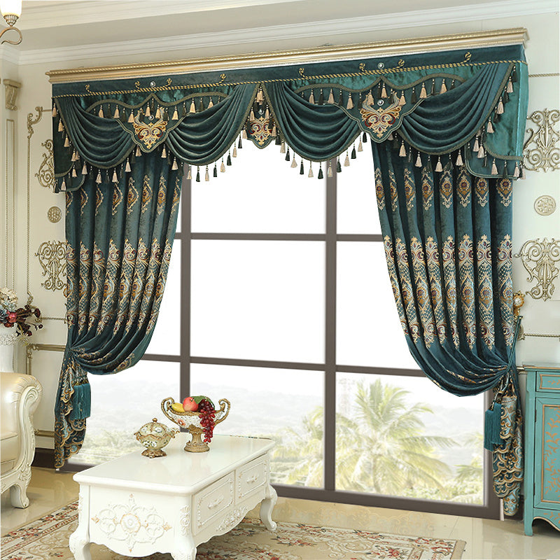 Luxury Elegant High-end Embroidered Curtains, Blackout Living Room Bedroom Villa, Velvet Curtains, Finished 2-piece