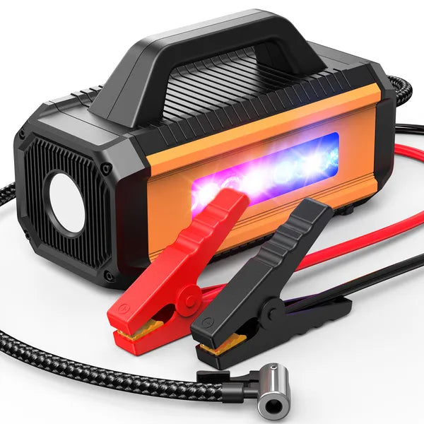 2 In 1 Car Jump Starter With Air Compressor Air Inflator Battery Charge Jumper Booster Power Bank Jumper Box Blue Red Emergency Alarm Flashlight