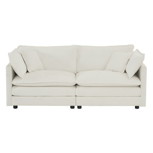 Modern Fabric Loveseat Sofa Couch For Living Room, Upholstered Large Size Deep Seat 2-Seat Sofa With 4 Pillows ,White Chenille