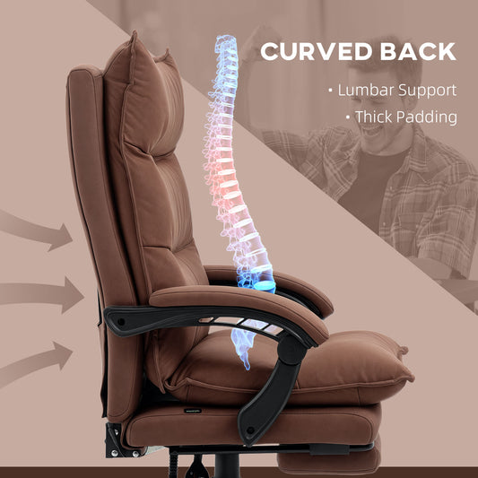 Executive Massage Office Chair With 6 Vibration Points, Microfiber Computer Desk Chair, Heated Reclining Chair With Footrest, Armrest, Double Padding, Brown