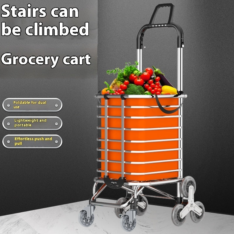 Stair Climbing Stainless Steel Trolley Folding Household Shopping Cart