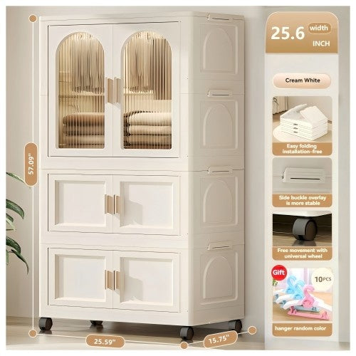 25.59 Side Wide Folding Wardrobe   25.59x15.75x57.09  With Magnetic Door Plastic Storage Cabinet With Wheels  One Layer Of Wardrobe X  Two Layers Of Folding BoxesX 10 Hangers