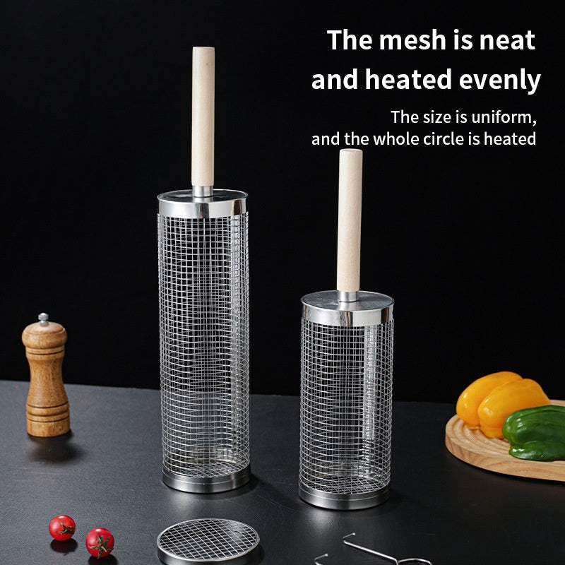 Outdoor BBQ Grill Basket With Wooden Handle