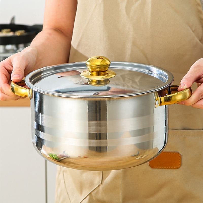 Stainless Steel Gold Handle Pot Set 18-26cm Dual-sided Stockpot Suit