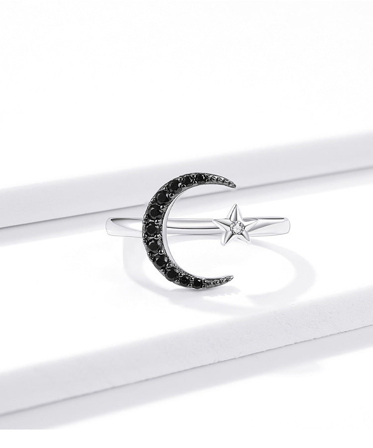 S925 Offener Ring Stern und Mond 