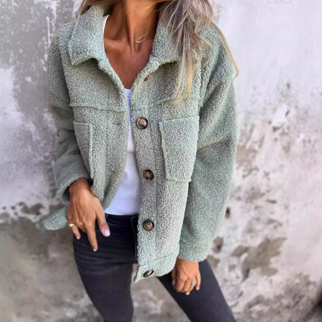 Winter Lapel Single-breasted Lamb Wool Jacket