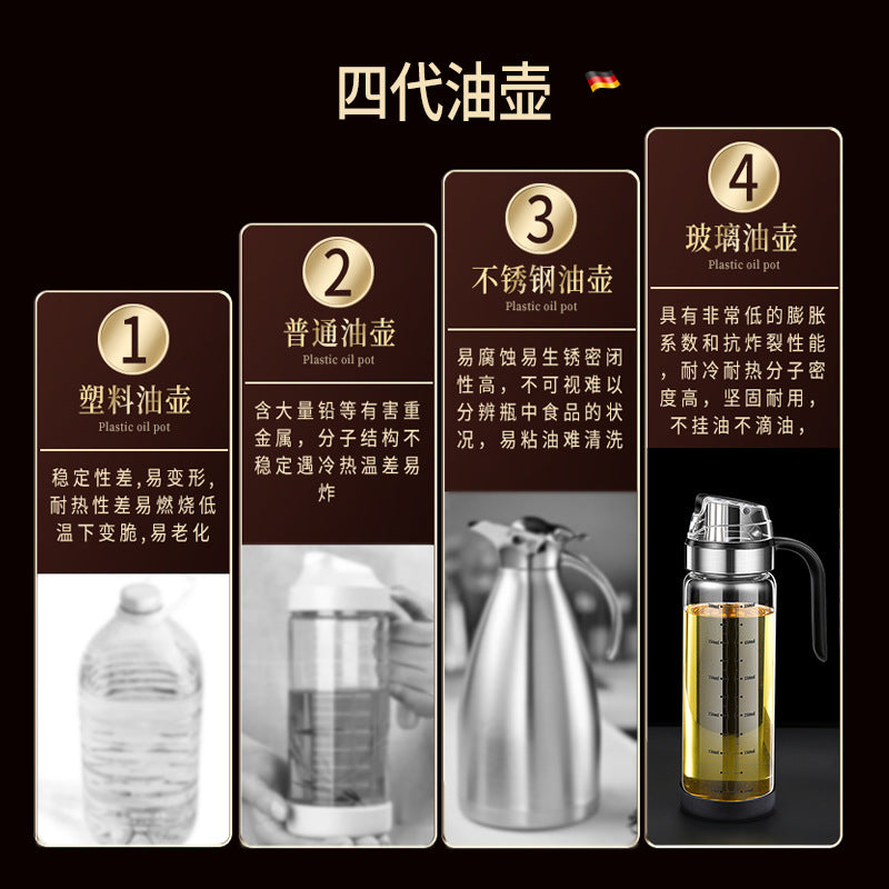 Automatic Opening And Closing Glass Oil Pot Oil Bottle Kitchen Gravity Soy Sauce Bottle Oil Vinegar Bottle Leak-proof Measurable Oil Pot Vinegar Pot