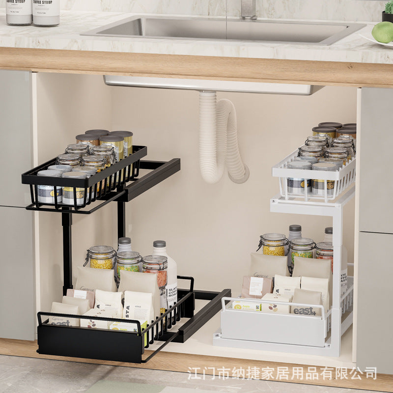 Kitchen Sink Storage Rack Seasoning Dishes And Dishes Pull-out Basket Sink Storage Rack Cabinet Upper And Lower Basket Rack