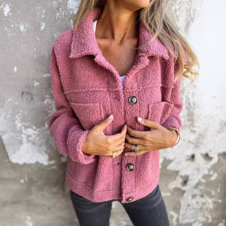 Winter Lapel Single-breasted Lamb Wool Jacket