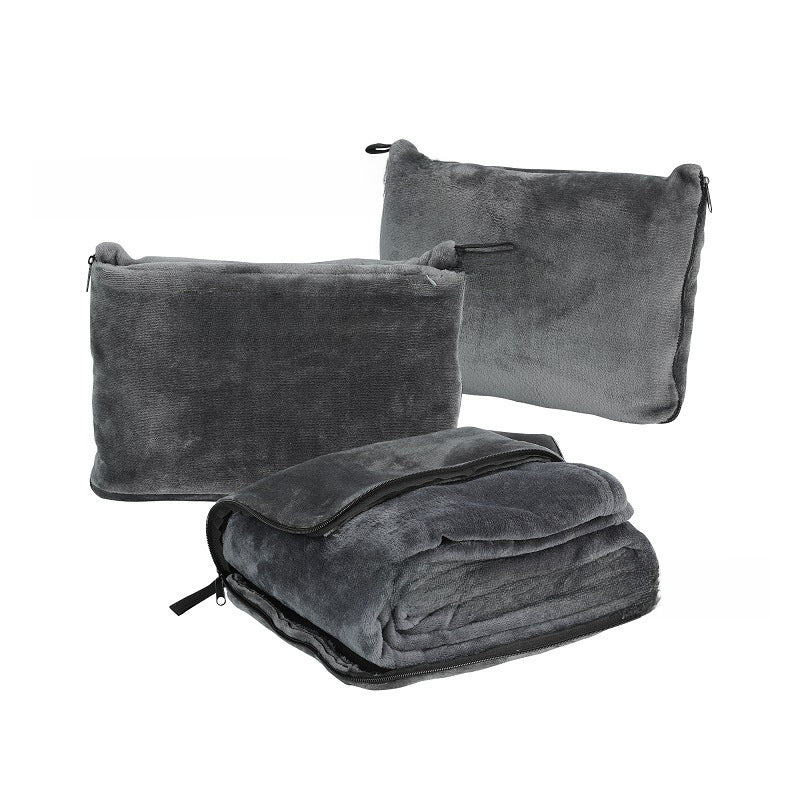 Multi-function Two-in-one Car Pillow Blanket Flannel Zipper Folding Travel Blanket Pillow Blanket