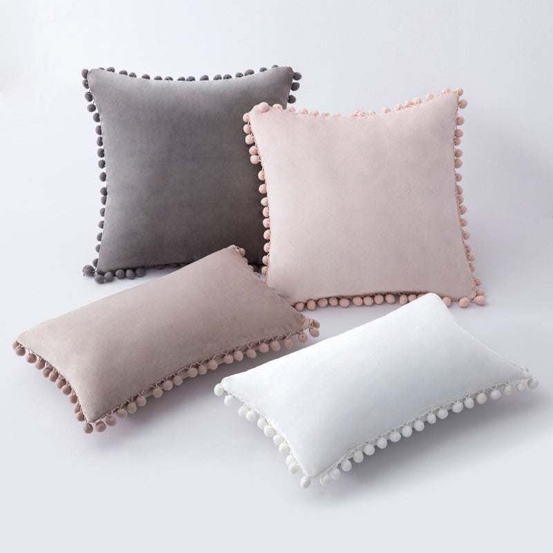 Funda de almohada para sofá de terciopelo con forma de bola de pelo, rectangular, para sala de estar, modelo de tela para el hogar Ins Style 